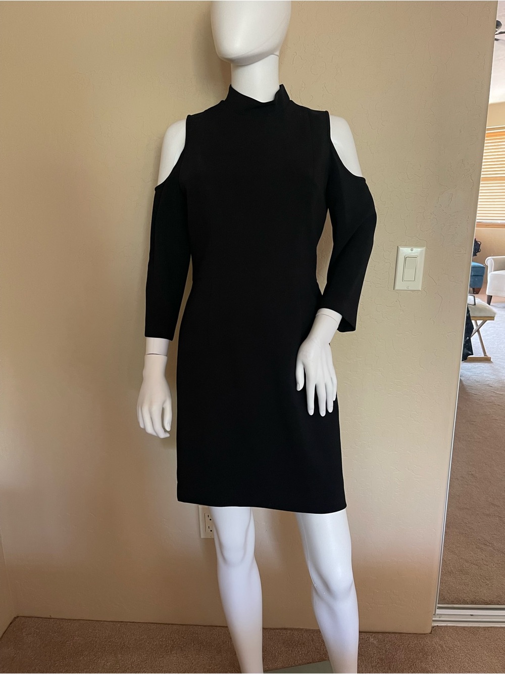 Black Halo Black Cold-Shoulder Mock Neck Mini Dress
